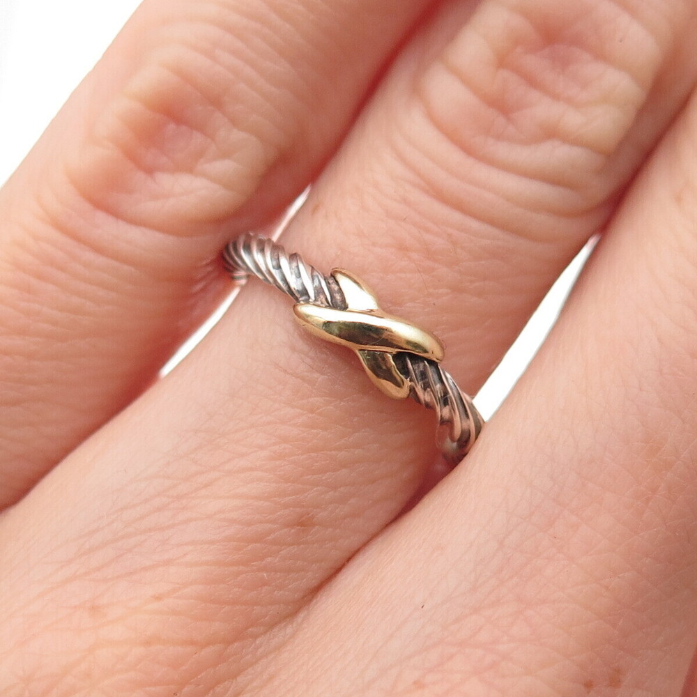 David Yurman 925 Sterling Silver 14K Gold Vintage Petite X Ring Size 5.5